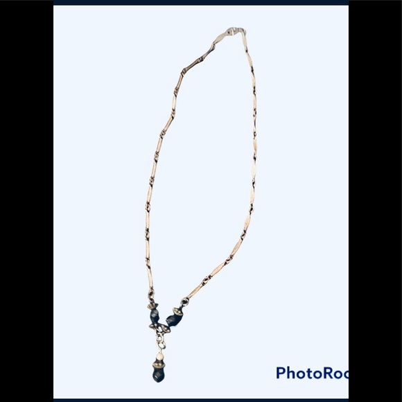 90s Vintage Ladies Necklace/ Black Bead & Pewter tone - Picture 7 of 11